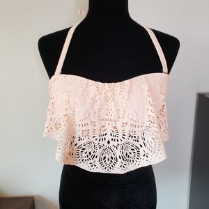 Pink Crochet Flounce Bikini Top